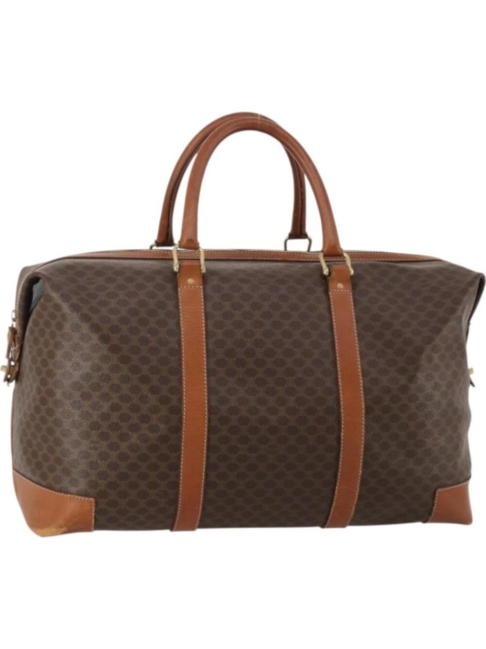 CELINE Macadam Canvas Boston Bag PVC Leather Brown Gold